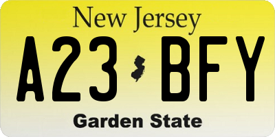 NJ license plate A23BFY