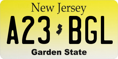 NJ license plate A23BGL