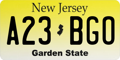 NJ license plate A23BGO
