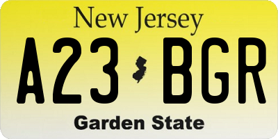 NJ license plate A23BGR