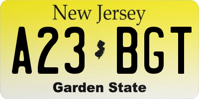 NJ license plate A23BGT
