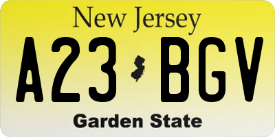 NJ license plate A23BGV