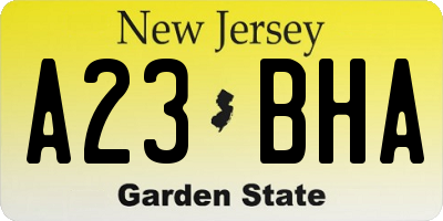 NJ license plate A23BHA