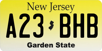 NJ license plate A23BHB