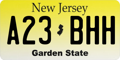 NJ license plate A23BHH