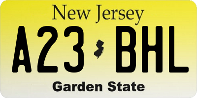 NJ license plate A23BHL
