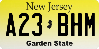 NJ license plate A23BHM