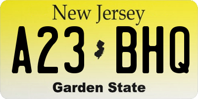 NJ license plate A23BHQ