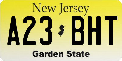 NJ license plate A23BHT