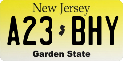 NJ license plate A23BHY