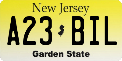 NJ license plate A23BIL