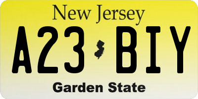 NJ license plate A23BIY