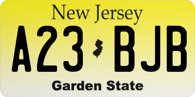 NJ license plate A23BJB