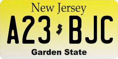 NJ license plate A23BJC