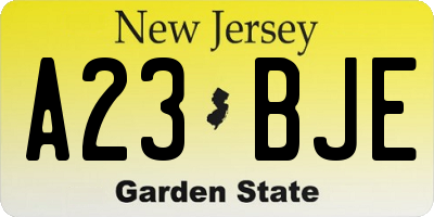 NJ license plate A23BJE