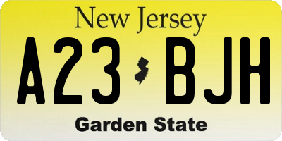 NJ license plate A23BJH