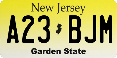 NJ license plate A23BJM