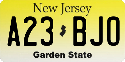 NJ license plate A23BJO