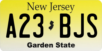 NJ license plate A23BJS