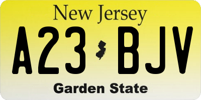 NJ license plate A23BJV