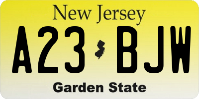 NJ license plate A23BJW