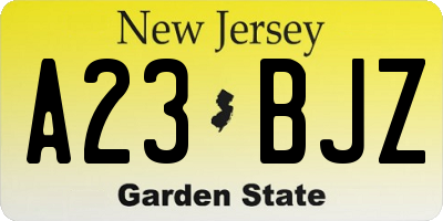 NJ license plate A23BJZ