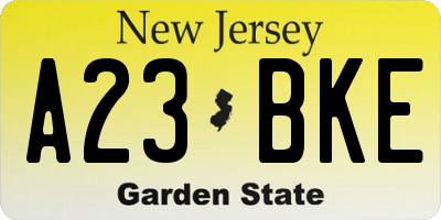 NJ license plate A23BKE