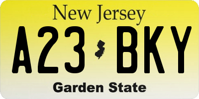 NJ license plate A23BKY