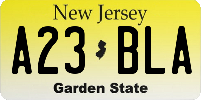 NJ license plate A23BLA