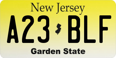 NJ license plate A23BLF