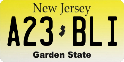 NJ license plate A23BLI