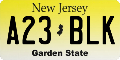 NJ license plate A23BLK