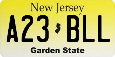 NJ license plate A23BLL