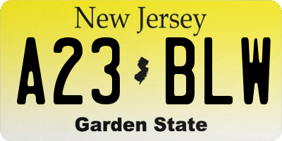 NJ license plate A23BLW