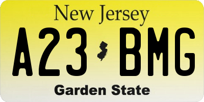 NJ license plate A23BMG