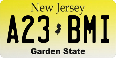 NJ license plate A23BMI