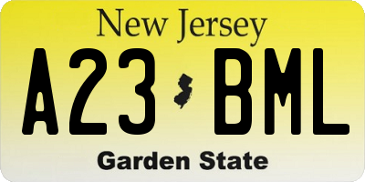 NJ license plate A23BML