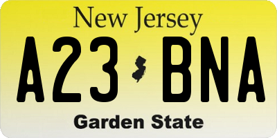 NJ license plate A23BNA