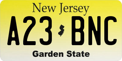 NJ license plate A23BNC