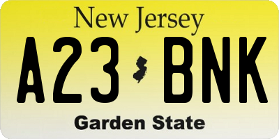 NJ license plate A23BNK