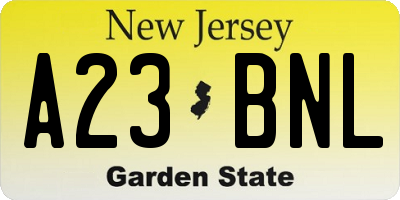 NJ license plate A23BNL