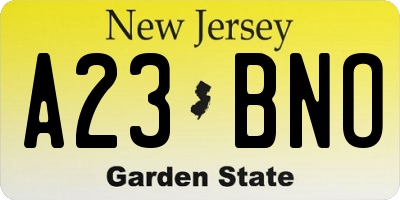 NJ license plate A23BNO