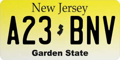 NJ license plate A23BNV