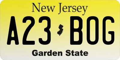 NJ license plate A23BOG