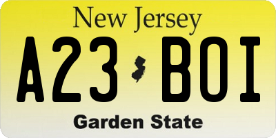 NJ license plate A23BOI