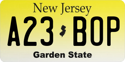 NJ license plate A23BOP
