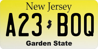 NJ license plate A23BOQ