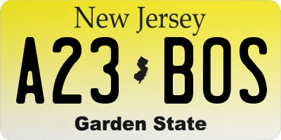 NJ license plate A23BOS