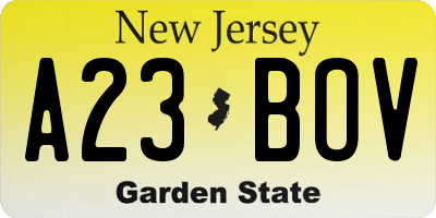 NJ license plate A23BOV