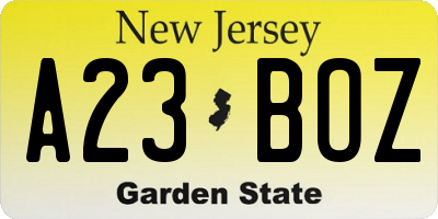 NJ license plate A23BOZ